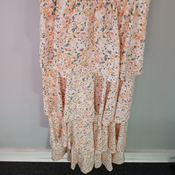 Entro Women's Size Small Tiered Maxi Dress Floral Stretch Puff Sleeve Lined Long - Picture 8 of 15